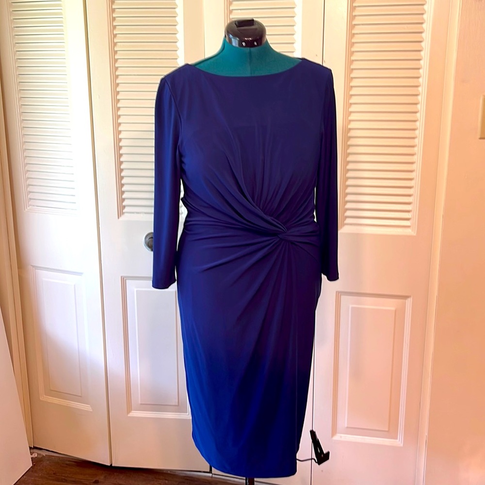 Lauren by Ralph Lauren royal blue 3/4 sleeve dress. Twist detail in front.